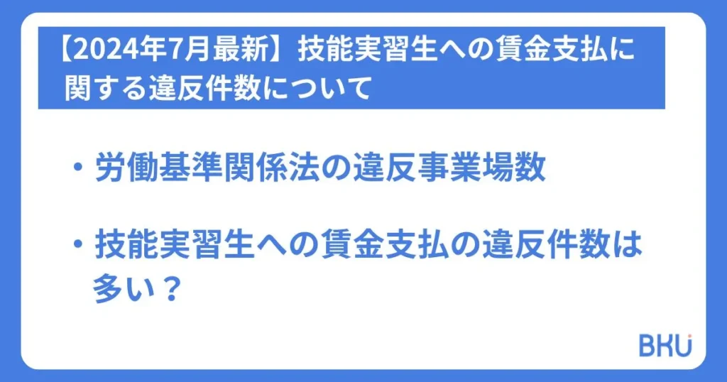 技能実習生への賃金支払に関する違反件数について