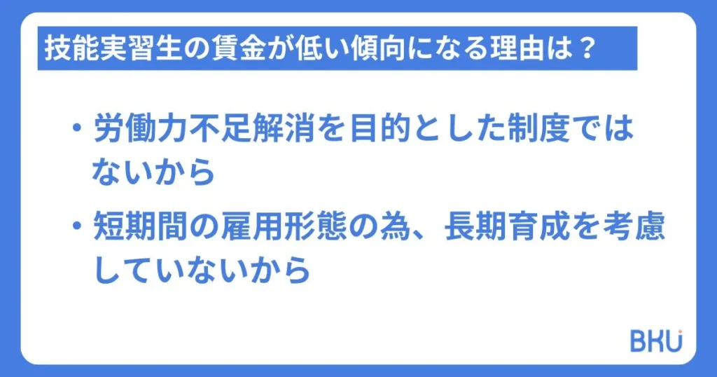 技能実習生の賃金が低い傾向になる理由
