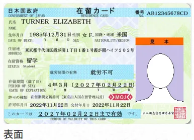在留カードの表面