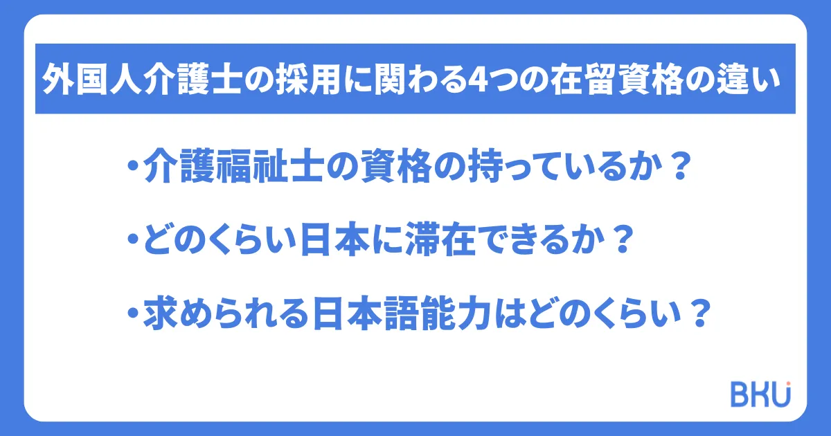 外国人介護士の採用に関わる4つの在留資格の違い
