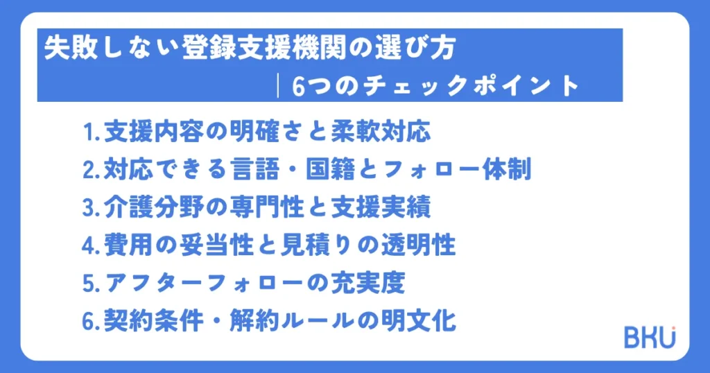 登録支援機関の選び方|6つのチェックポイント