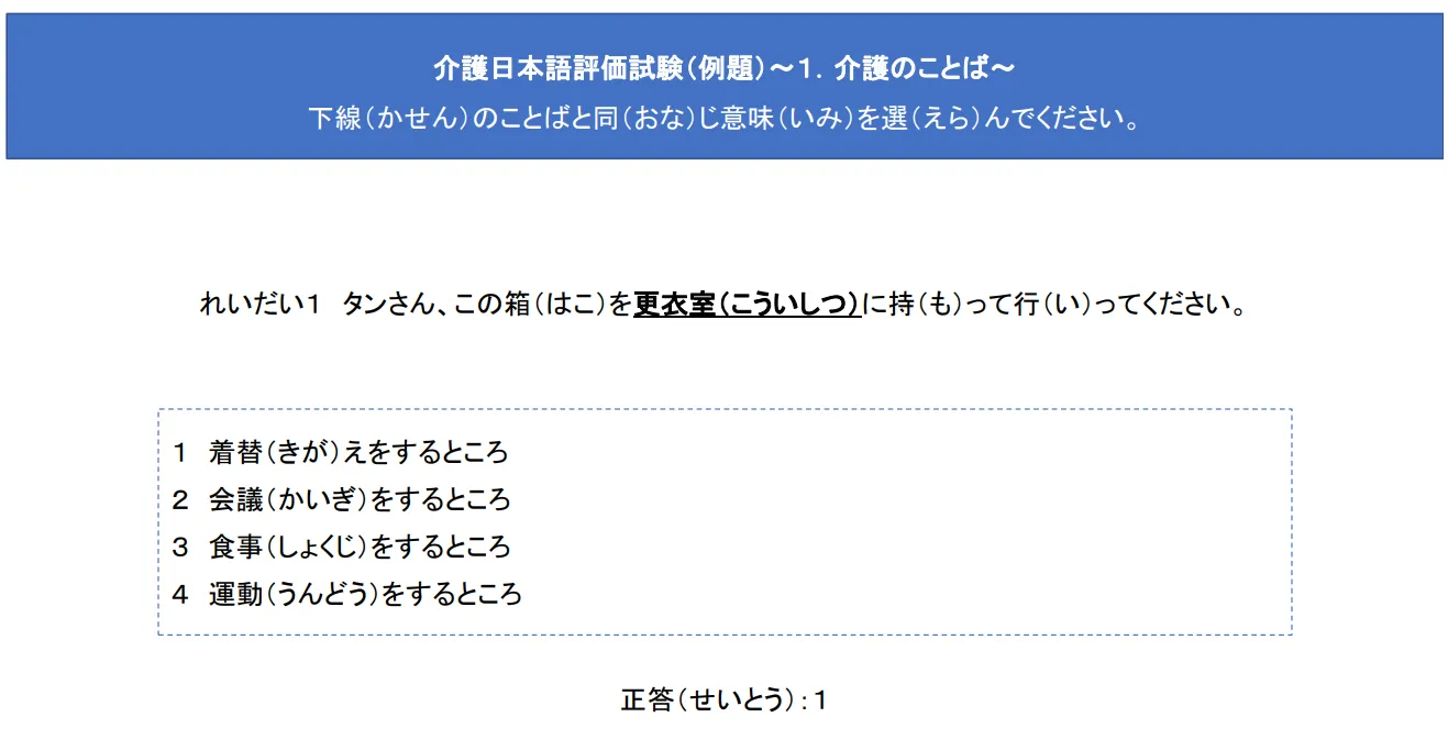 介護日本語評価試験（例題）サンプル問題